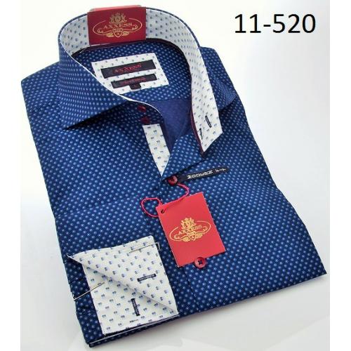 Axxess Navy Blue With Small Flowers Modern Fit Cotton Dress Shirt 11-520